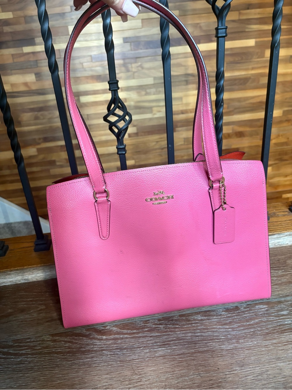 Coach Pink Pebbled Leather Tote with Gold Hardware